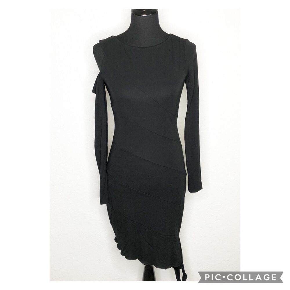 Nicole Miller Collection black cold shoulder asymmetrical hem dress size P or XS